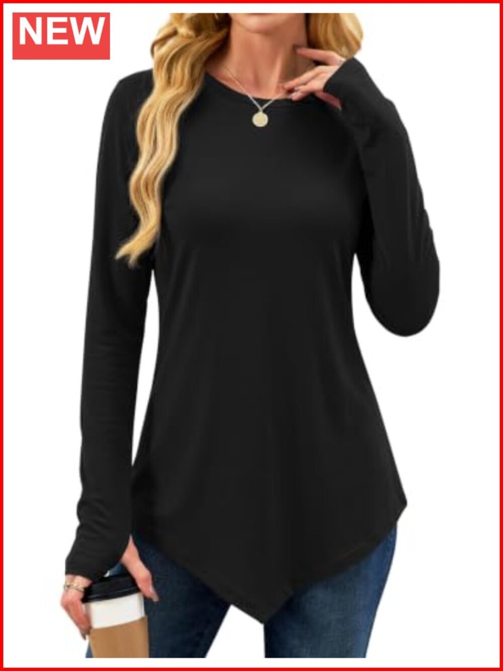 Womens Tunic Top Loose Fit Thumb Hole Long Sleeve Winter